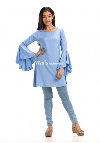 Round Neck Solid One Piece Dress With Bell Sleeve (KR1723)